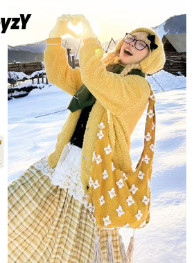 ToyzY多巴胺黄色仿羊羔绒棒球服外套女宽松夹克ZC34510040