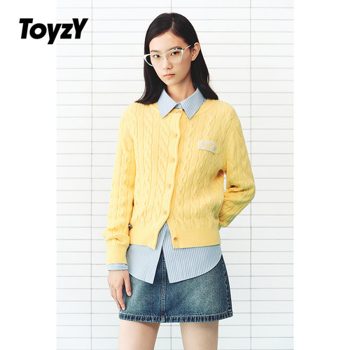 ToyzY多巴胺麻花圆领针织开衫女短羊毛混纺2026春新款ZC36106010