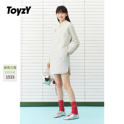 ToyzY米白色旗袍式连衣裙短款葫芦刺绣国风2026春新款ZC36105410