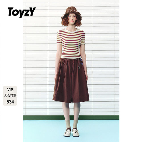 ToyzY2026夏季新款撞色条纹圆领针织短袖T恤ZC36206620
