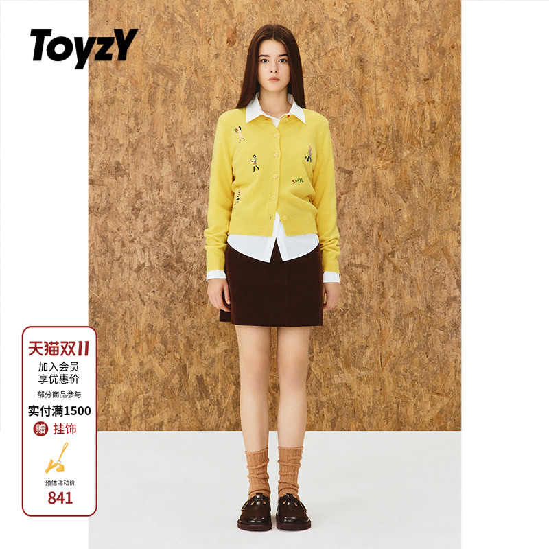 ToyzY 独特趣味卡通刺绣羊毛圆领针织开衫女2025冬新款ZC35506180