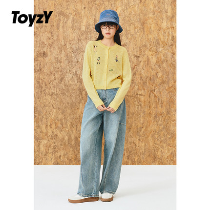 ToyzY2025秋季新款鹅黄色趣味刺绣长袖针织开衫女薄款ZC35306640