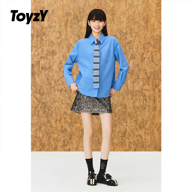 ToyzY 智性风佰搭蓝色长袖衬衫女2025冬新款ZC35530040