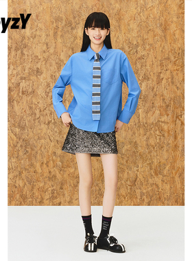 ToyzY 智性风佰搭蓝色长袖衬衫女2025冬新款ZC35530040