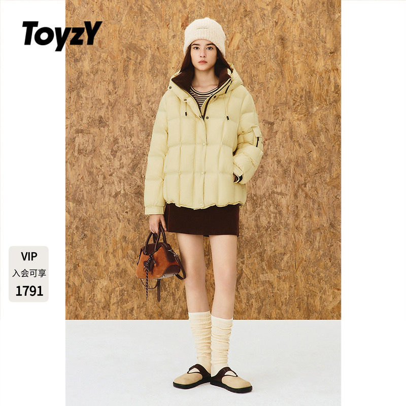 ToyzY灯芯绒立领连帽面包羽绒服女90鸭绒2025冬季新款ZC35508350