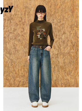 ToyzY 印花植绒长袖T恤女半高领内搭打底衫2025冬新款ZC35560200