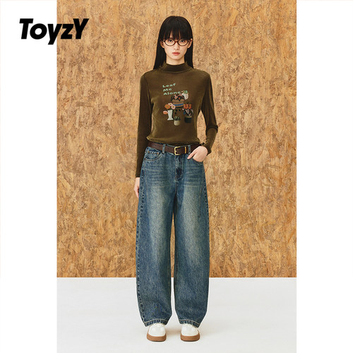 ToyzY 印花植绒长袖T恤女半高领内搭打底衫2025冬新款ZC35560200