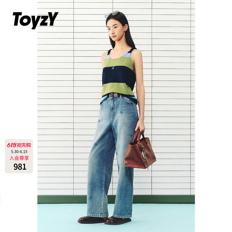 ToyzY2026夏季新款小花毛线刺绣日常百搭休闲裤牛仔裤ZC36220070