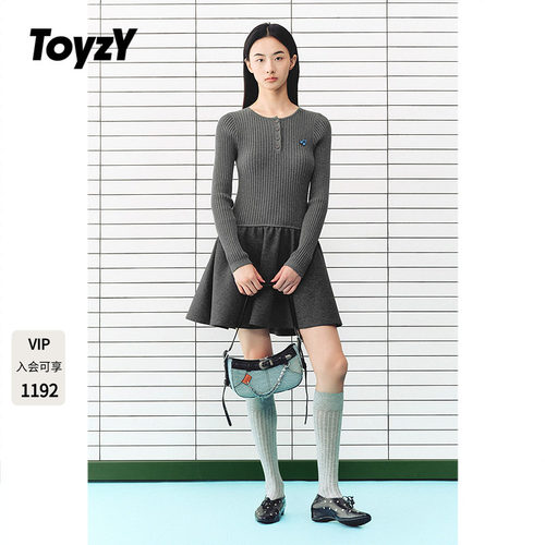 ToyzY2026秋季新款趣味胸针拼接褶皱针织A字连衣裙ZC36305100