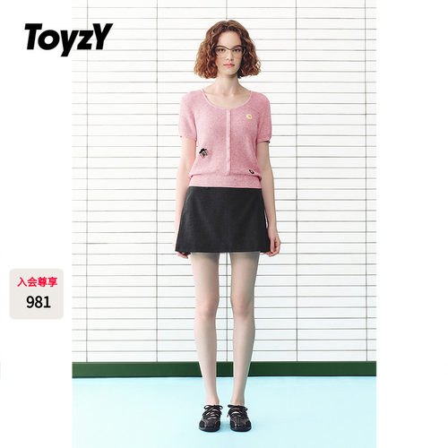 ToyzY2026夏季新款U领刺绣短袖针织衫女上衣ZC36206580