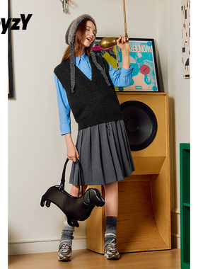 ToyzY 灰色百褶裙橡筋腰a字半身裙miu风2025冬季新款ZC35550040