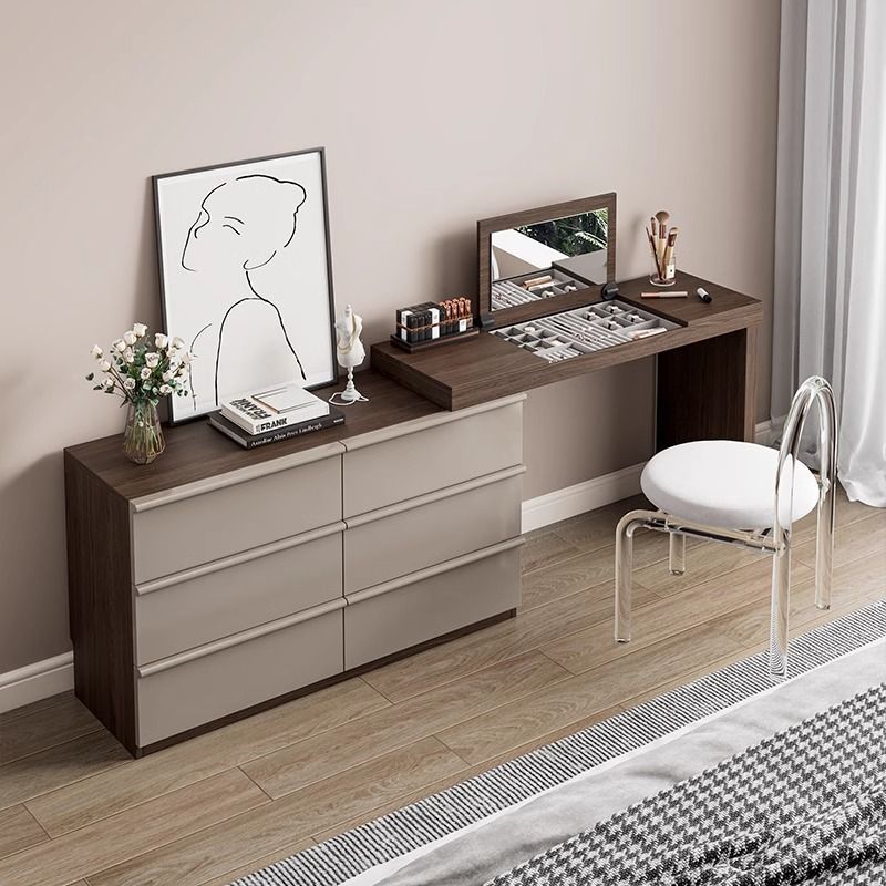 翻盖实木梳妆台斗柜一体轻奢高级感主卧化妆收纳柜新款床尾电脑桌