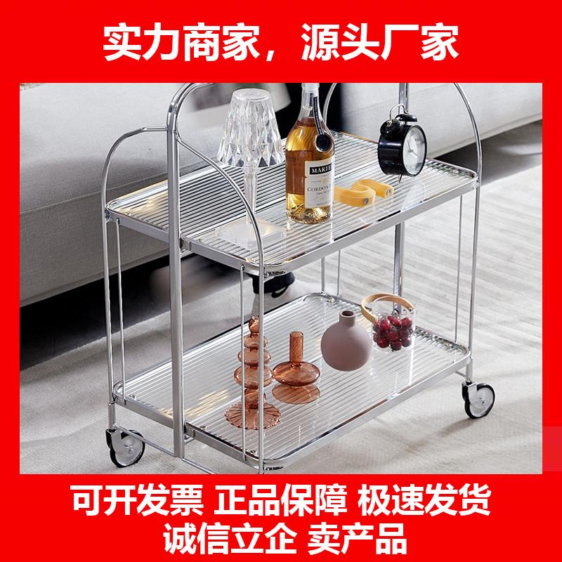 新款可摺叠小推车客厅移动沙发置物架玻璃小边几轻奢网红餐车