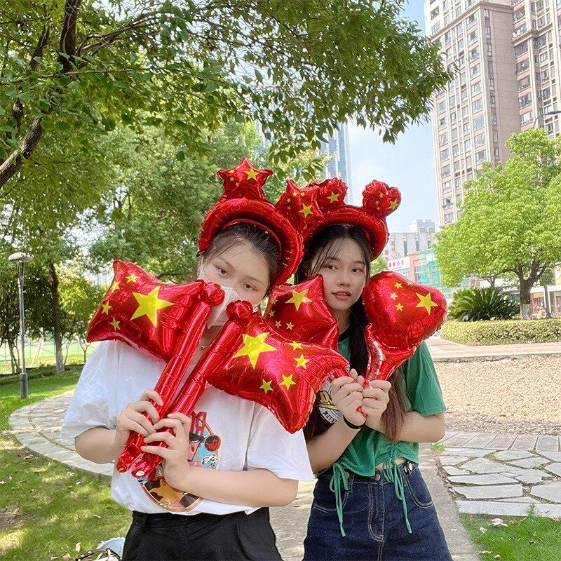 现货速发运动会气球发箍五角星红旗手持棒学校幼儿园活动氛围入场