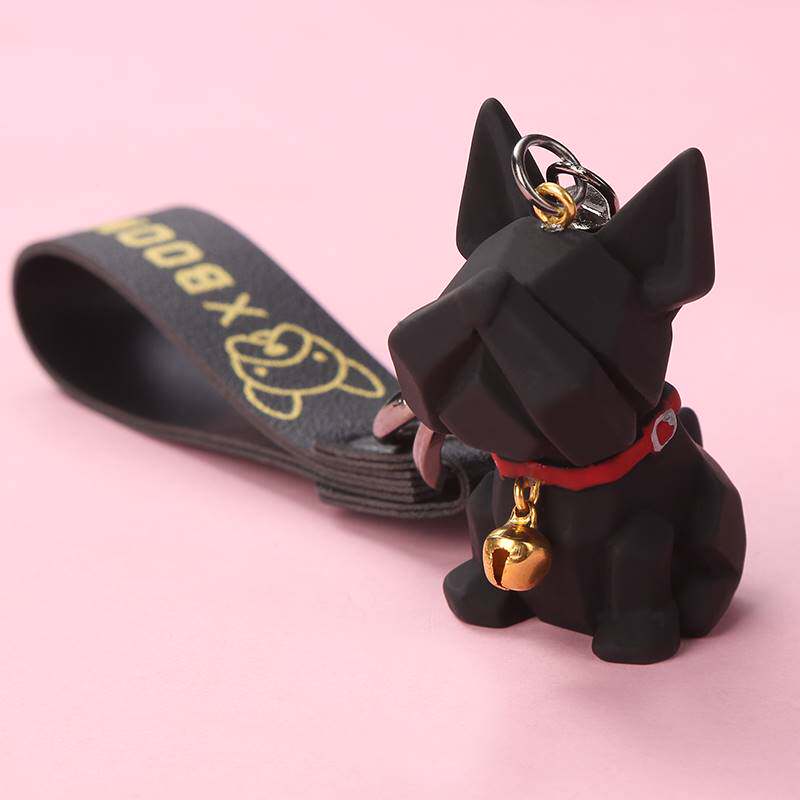 现货速发新品几何斗牛犬汽车扣挂件个性小狗链书包挂饰