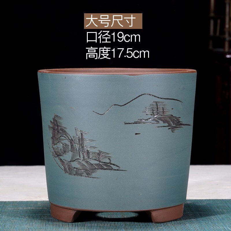 现货速发紫砂花盆君子兰花盆悬崖式圆柱桶形盆花卉绿植室内简约陶