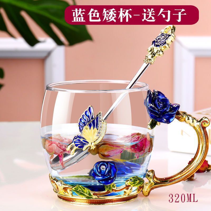 现货速发彩水杯玻璃杯子家用早餐牛奶花茶杯创意潮流欧式咖啡杯乾
