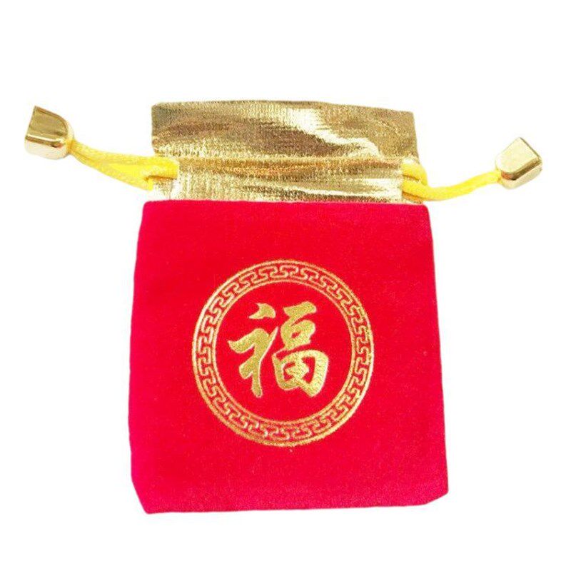 现货速发珠宝首饰收纳袋红色绒布抽绳束口袋文玩袋福字袋子礼品袋