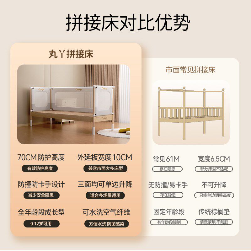 现货速发床儿童床实木加宽床边平接大床无缝可升降护栏宝宝婴儿