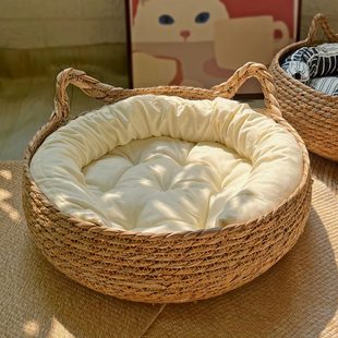 通用蒲草窝网红冬季 藤编猫窝四季 保暖猫咪床猫抓板狗窝猫宠物用