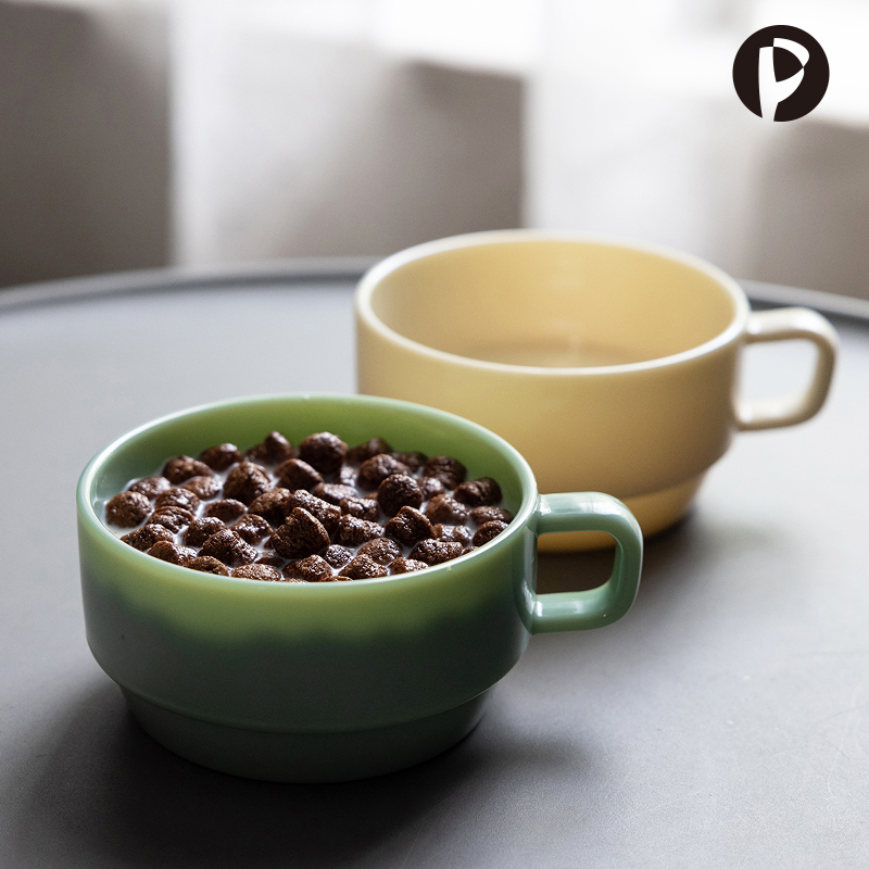 PHIPHY玉料玻璃燕麦杯宽口叠叠杯大容量水果酸奶杯简约早餐杯家用