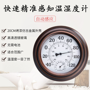 复古指针温湿度计大表盘20CM室内外温度计湿度计壁挂式 三印欧式