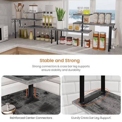 桌面收架厨房实木物架带置纳挂多用LSD-0808三层调料架浴室洗钩漱