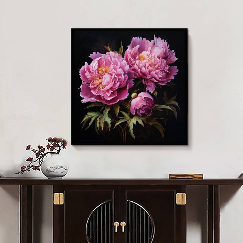花开富贵牡丹花装饰画入户玄关过道饭厅餐厅挂画客厅壁画花卉油画图片