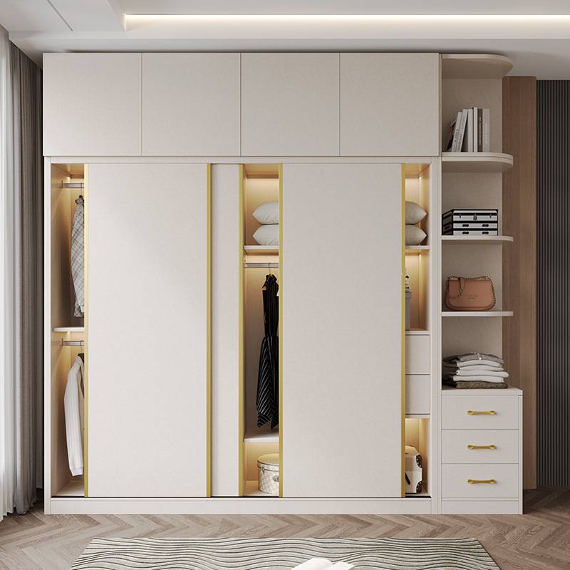 推拉门衣柜家用卧室储物柜子经济型出租房屋用组装实木质儿童衣柜
