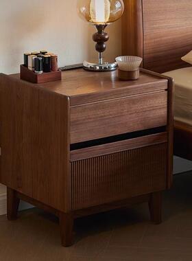 实木床头柜黑轻胡桃木原木卧式室储物柜现代71474简约边柜日床奢