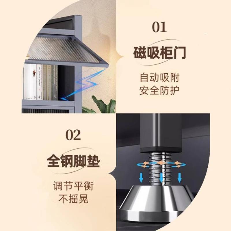 家用钢制书柜透明带门儿童多层落地收纳书架客厅防尘上翻门展示柜
