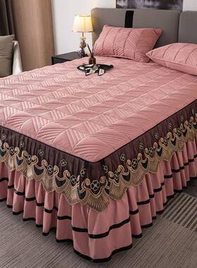 婴级纯母床笠加厚夹蕾丝床裙欧式全CFO棉棉床罩席梦思大豆棉保棉