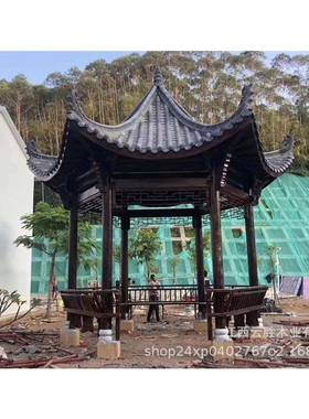 货源厂家定做六户外观角亭别墅51199园林景休闲亭凉实木碳化六角