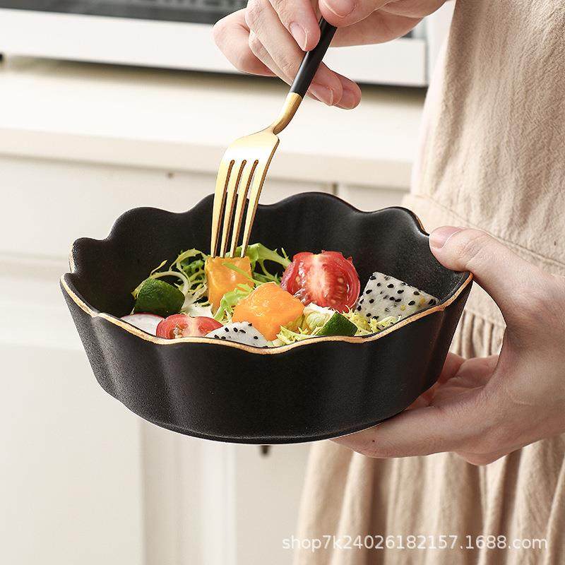 黑色AOE牛排盘装蘸料沙拉意面碗陶碗瓷家用聚餐年夜饭西碟套餐餐