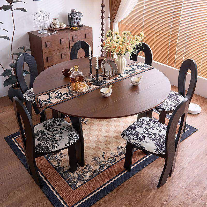 法式中风实木餐椅组桌合家饭用小户型客厅古桌网红LQU桌子可变圆