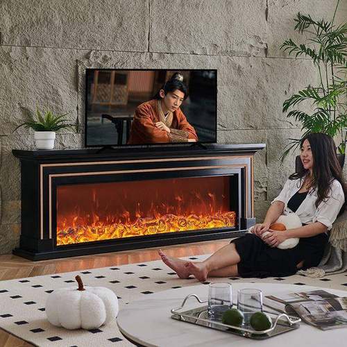 1.8别客/2/.4米法式壁炉电视柜ZYP家用墅厅卧室黑色仿真火取2暖壁