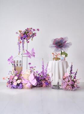 花婚礼KDA场摆道具假花设橱窗装饰景紫色婚布置订花艺造景