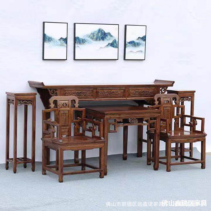 包邮中师式全木椅子QTV加圈椅皇宫太椅实三件套阳台家厚用茶桌椅