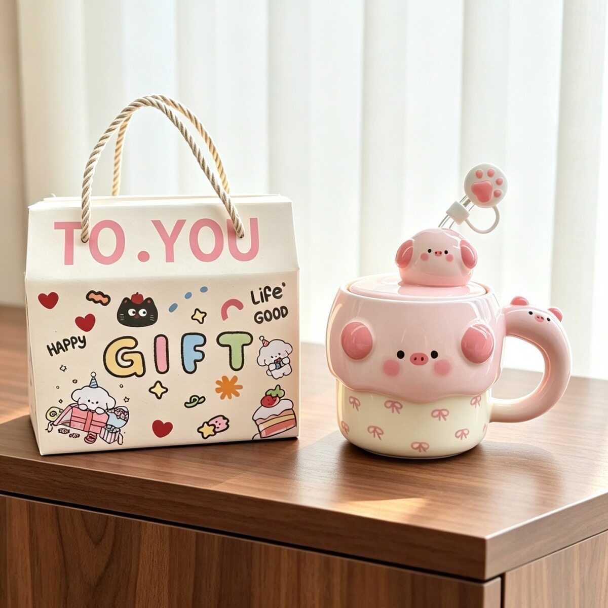 可爱小猪马克杯子ins高颜值带