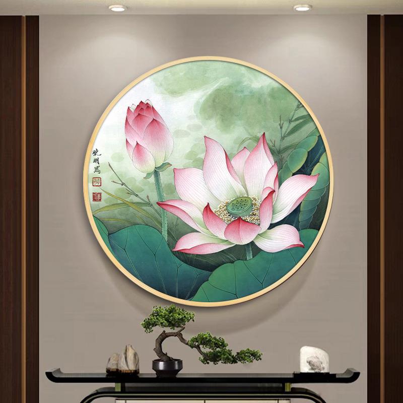 荷花装饰画餐厅新中式挂画客厅玄关墙面背景墙画茶室禅意莲花壁画