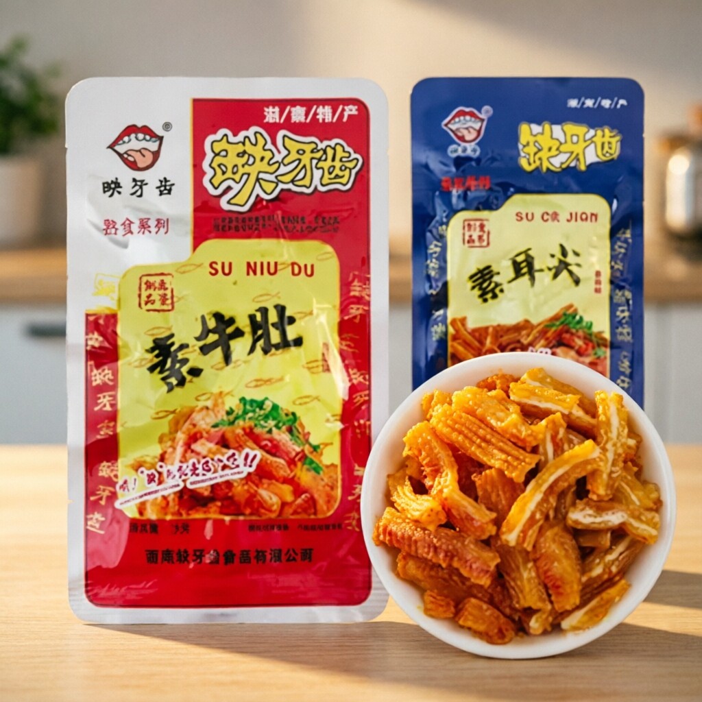 地道湖南风味爽脆嚼劲辣到上头素牛肚素耳尖香辣魔芋爽素毛肚零食