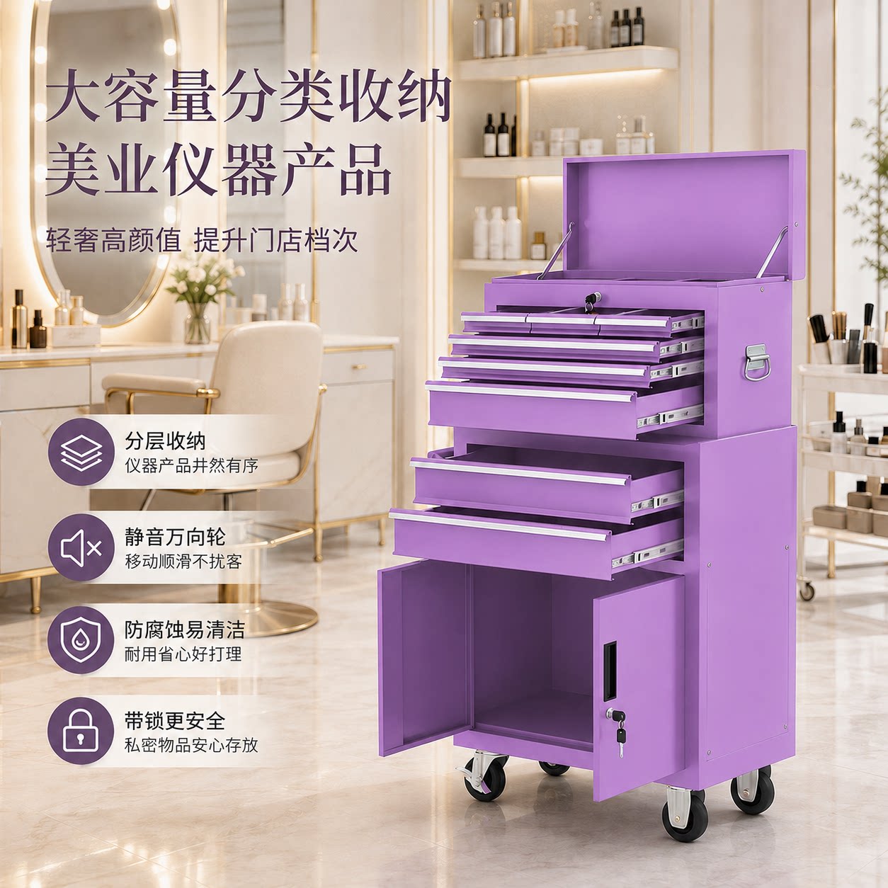 盛铭美容院皮肤管理抽屉式推车