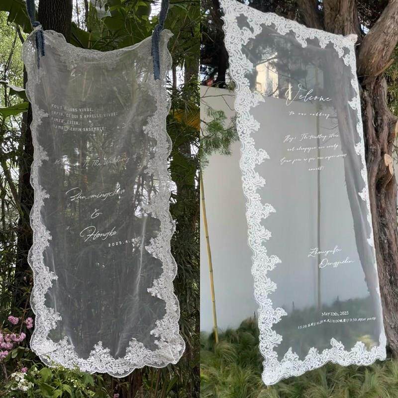 速发草坪婚礼蕾丝挂布k名字挂纱结婚迎宾区婚庆留影区摄影小众道
