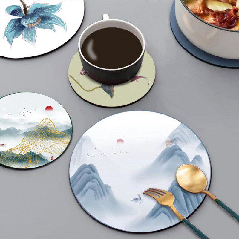 现货速发山水画餐垫吸水中式杯垫硅藻泥防烫隔热垫餐桌碗盘垫咖啡