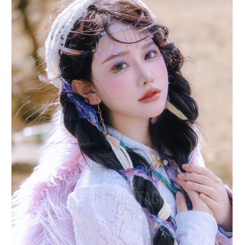 现货麻花辫点缀彩色发p绳森系少女渐变绑发带民族风撞色毛绒飘带