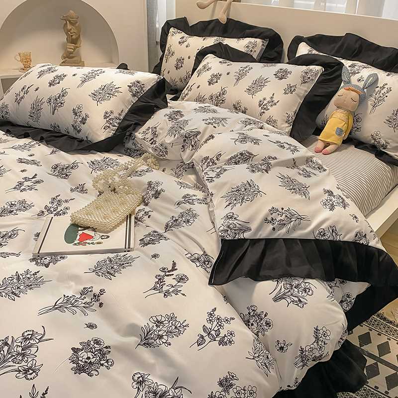 现货速发新款风牀上用品四件套水洗棉牀单简约工业风格被罩三
