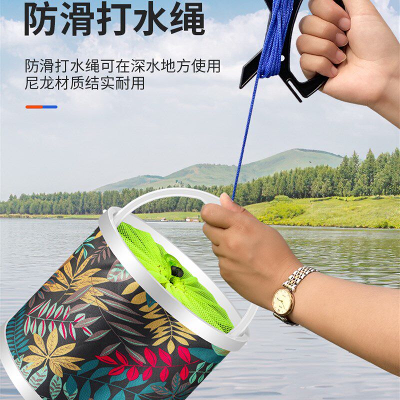 现货速发zx钓鱼可折叠打水桶装鱼桶活鱼箱多功能带绳防跳网小鱼桶