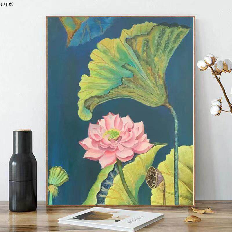 现货速发数字油画荷花数字油画油彩画手工填色唯美新中式荷花古香