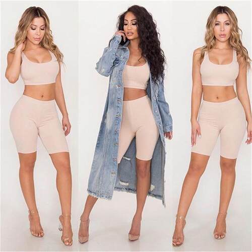 现货速发Wo sexy Vest Shorts Set sexy brst two piece suit 两