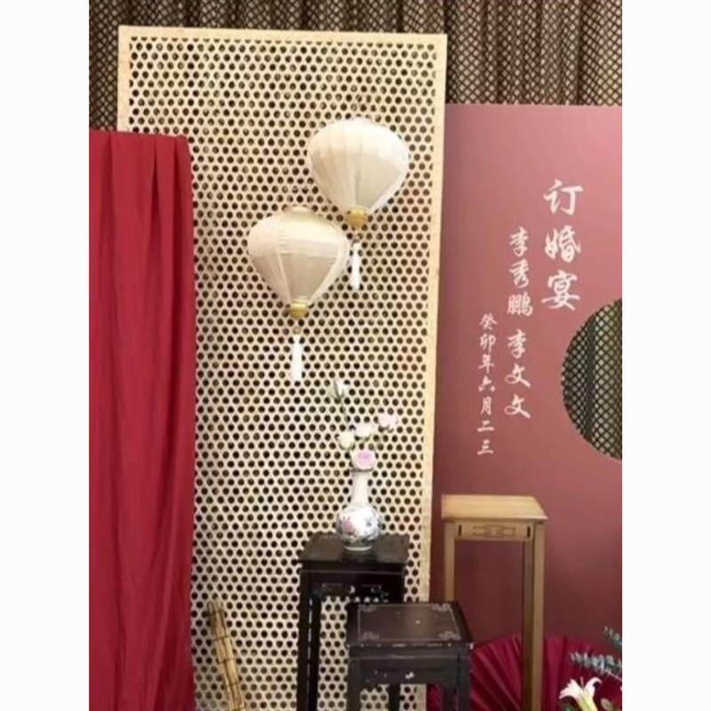 速发婚礼布置婚庆藤编屏风中式竹编网格结婚宴周岁宴生日现场木制